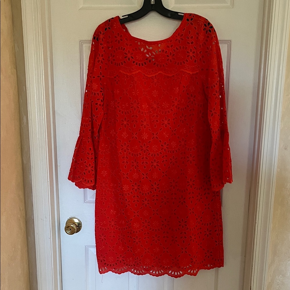 J Crew Elegant Red/orange Eyelet Dress. Size 10.